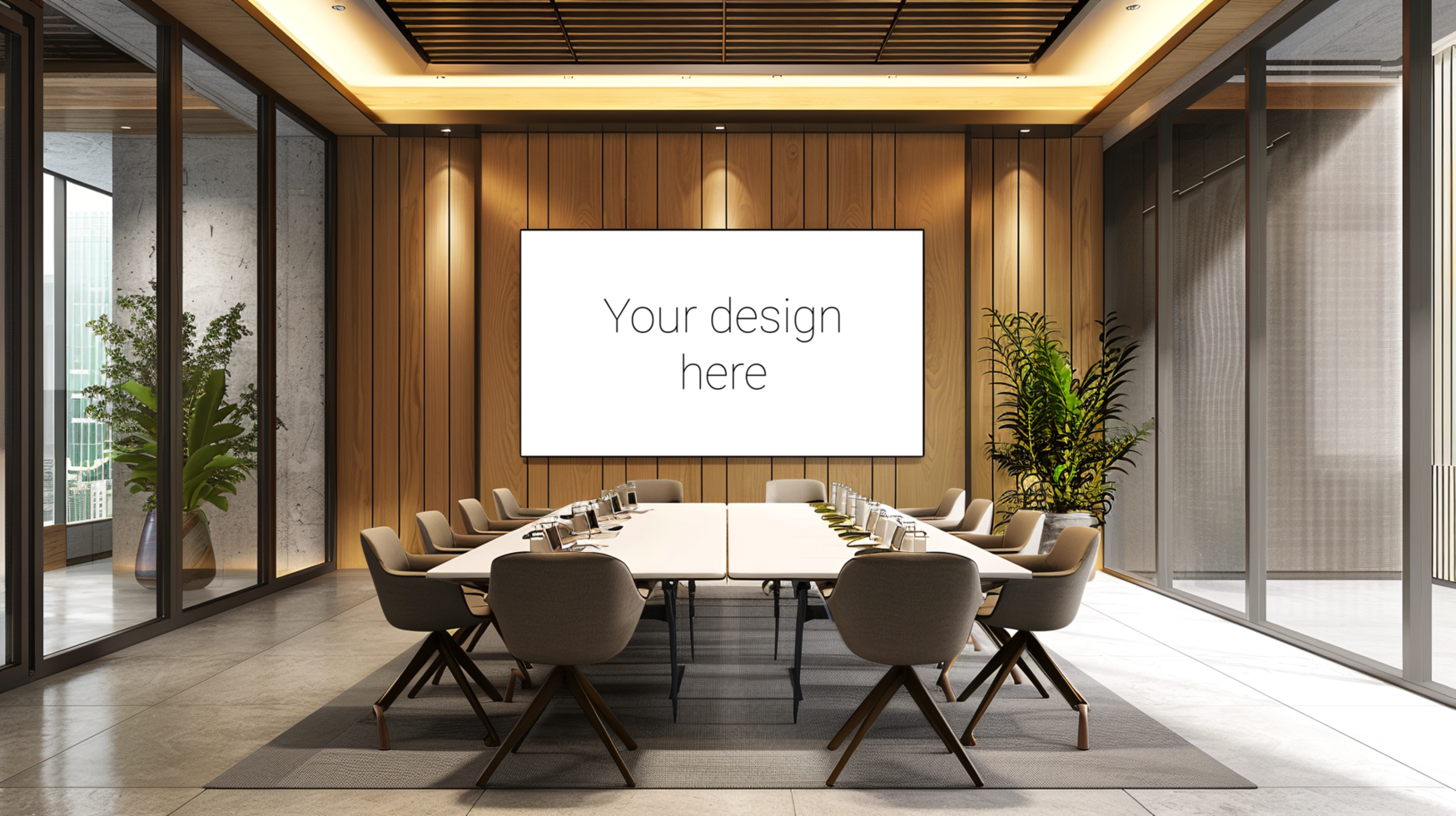 Professional Projection Screen in Modern Conference Room psd