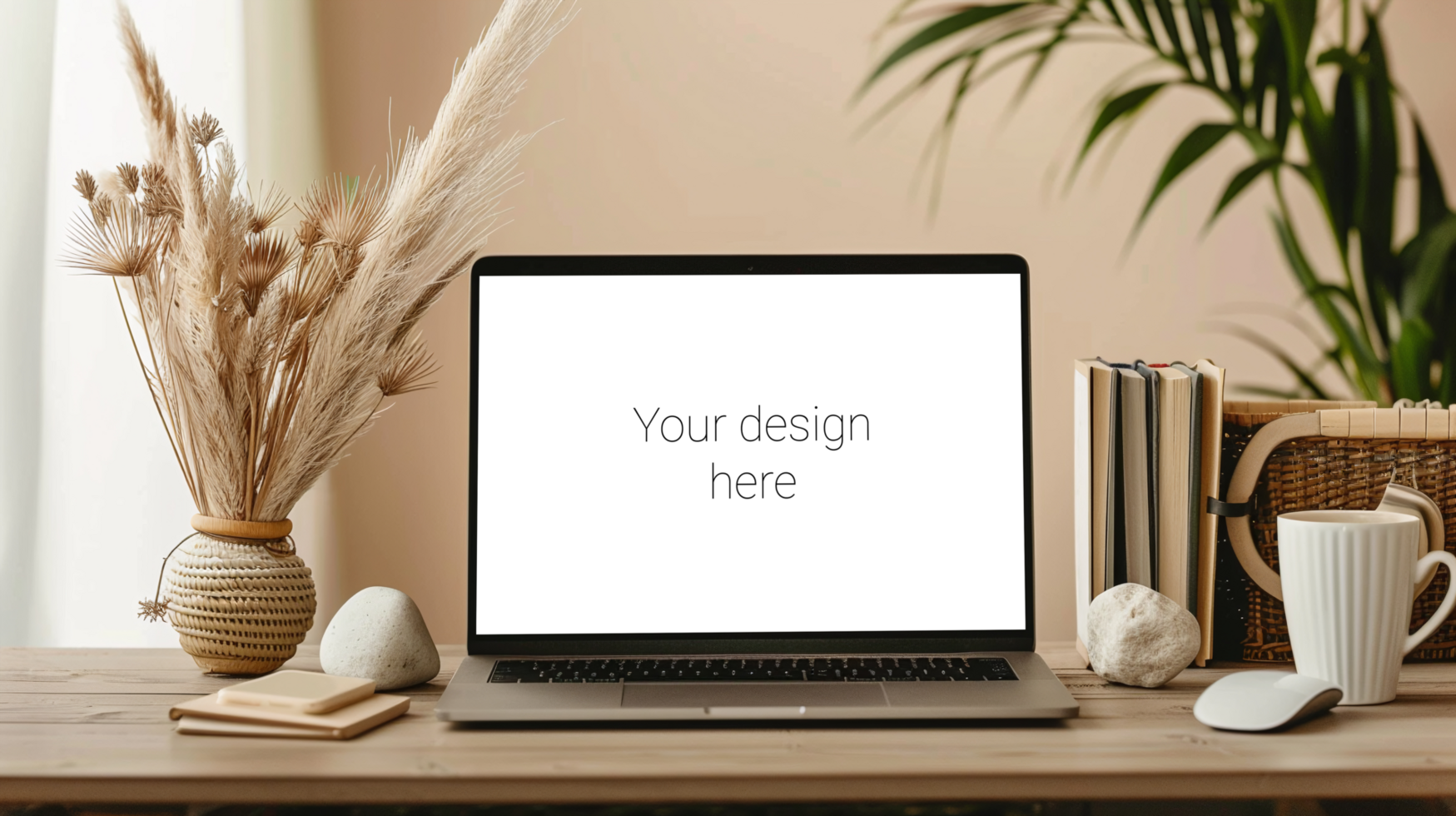 Silver Laptop Displayed on Wooden Table in Cozy Workspace psd