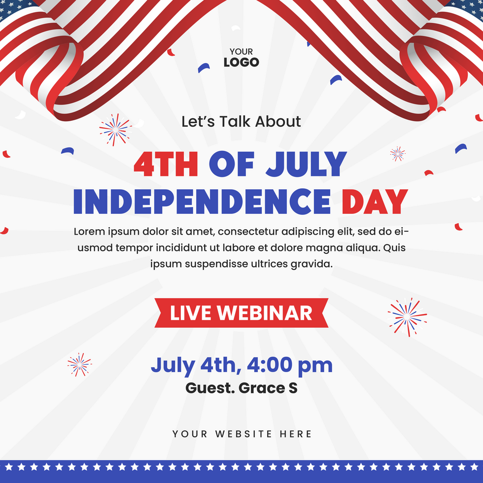 Webinar social media post template for American 4th of july holiday celebration psd