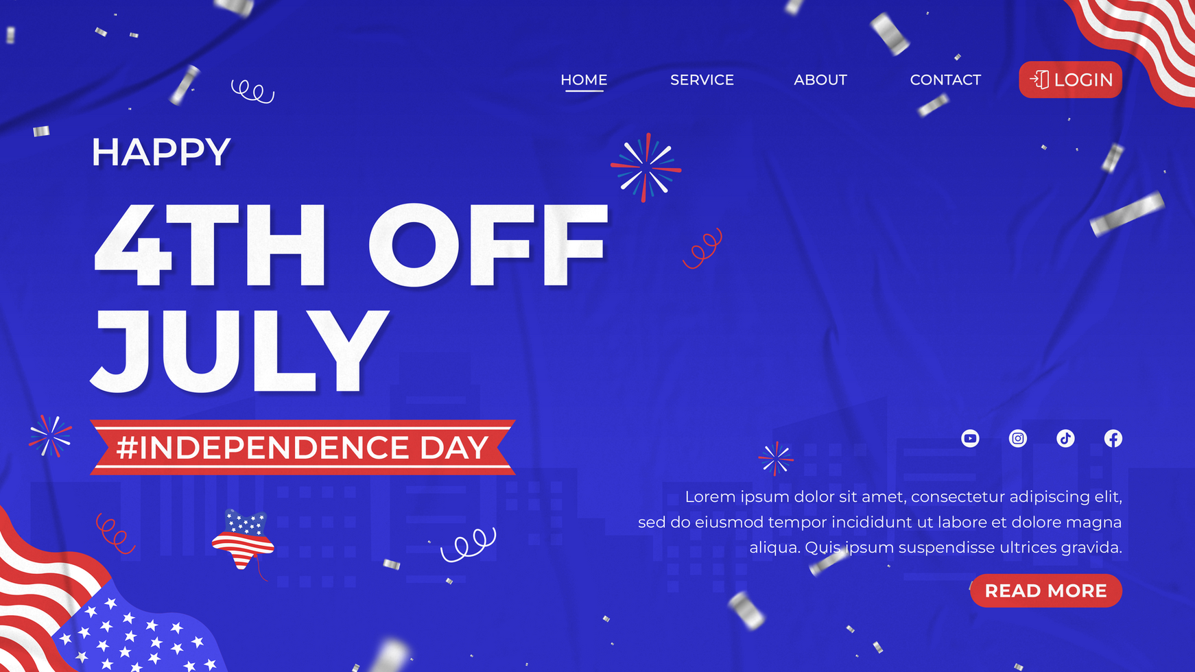 flat design 4th of july american independence day web banner template psd
