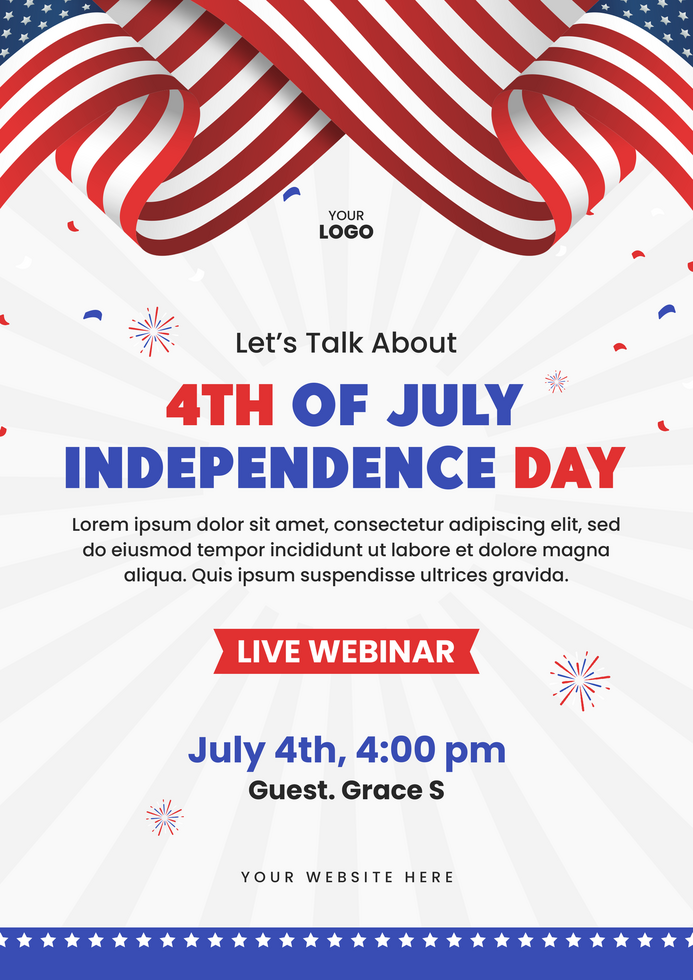 Webinar flyer template for American 4th of july holiday celebration psd