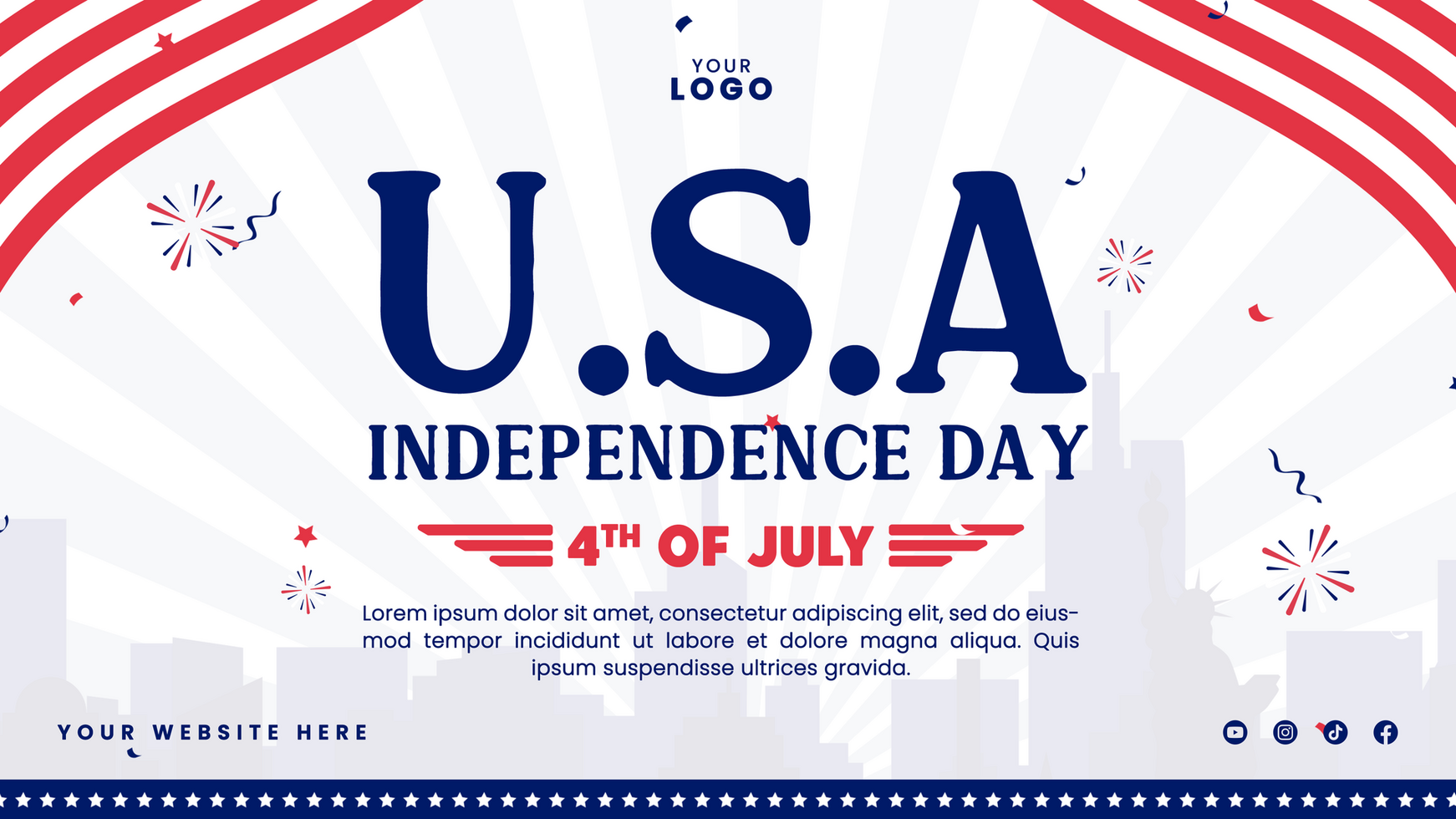 Flat background for landing page of American independence holiday celebration 4th of July psd