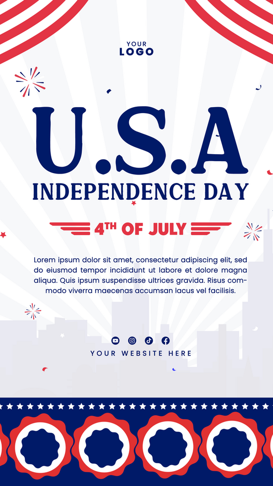 Flat background for American independence holiday celebration 4th of July social media stories template psd