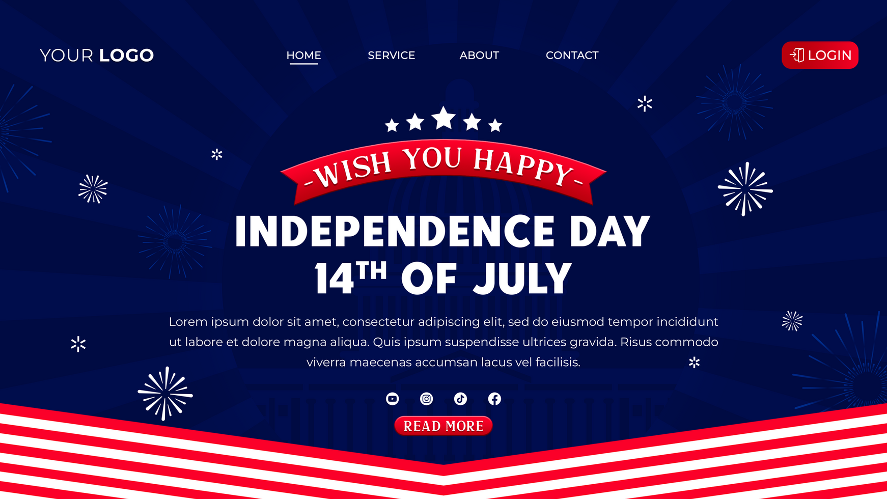 4th july independence day in flat design for web banner psd
