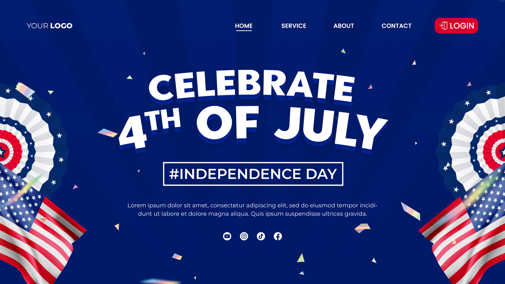 Flat web banner template for american 4th of july celebration psd