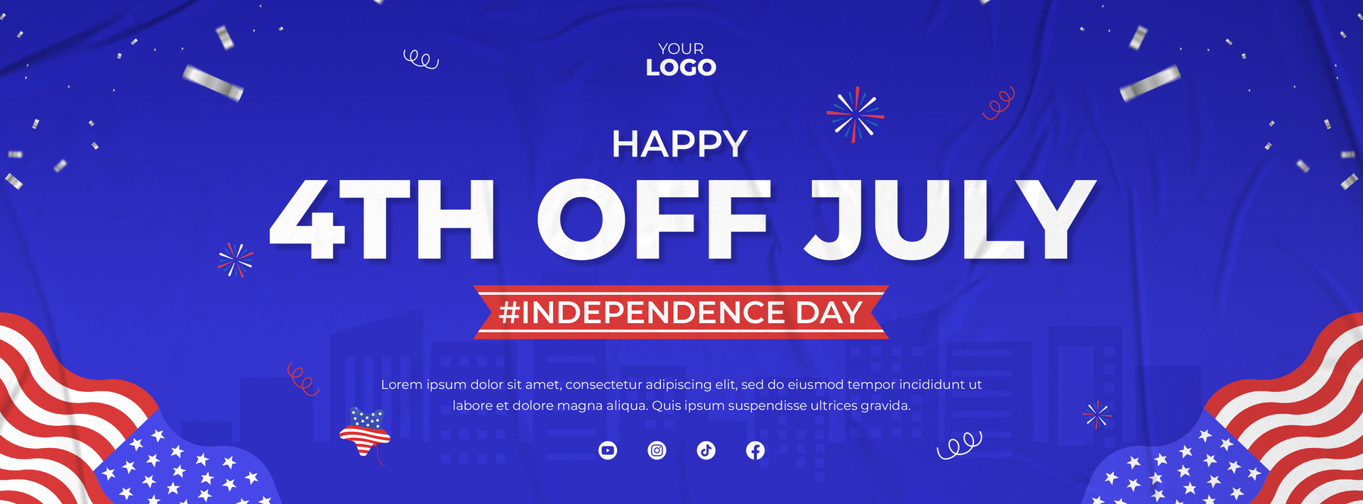 flat design 4th of july american independence day social media cover template psd