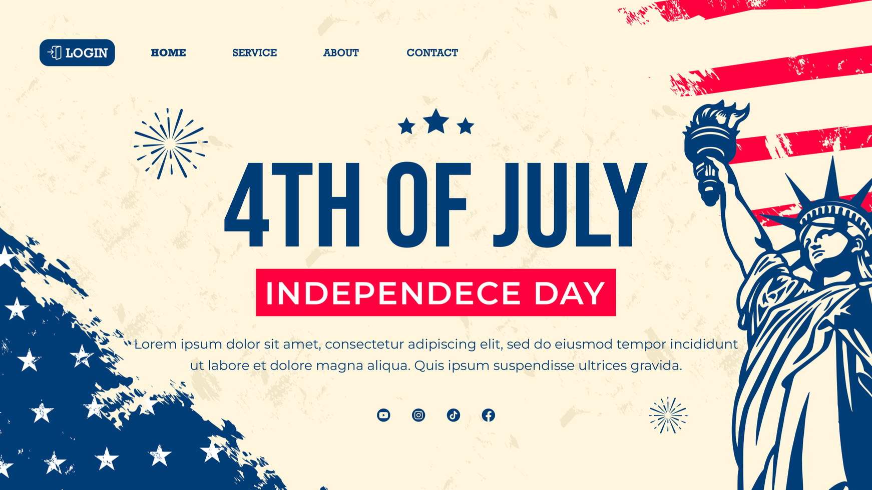 American independence day 4th of july landing page template with retro style psd