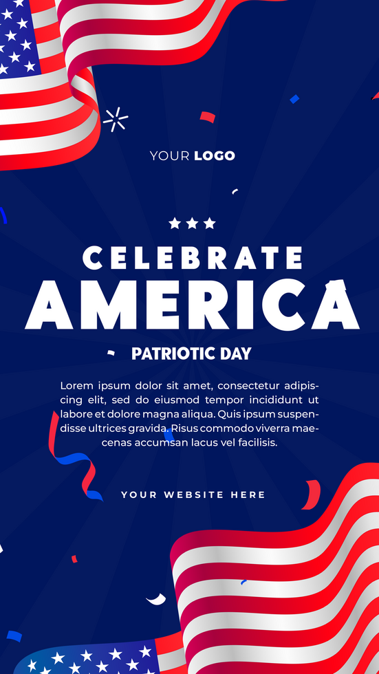 Flat social media stories template for american 4th of july celebration psd