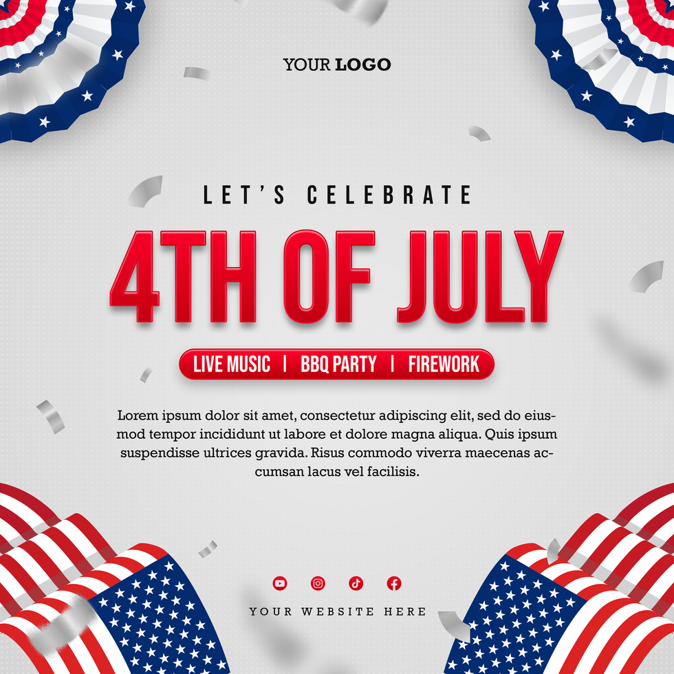 social media post template Gradient 4th of july with confetti psd