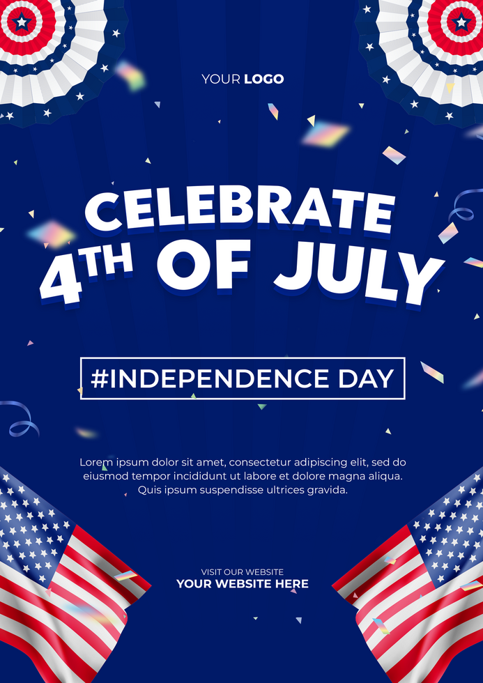 Flat a4 flyer template for american 4th of july celebration psd