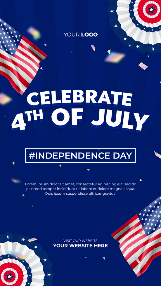 Flat social media stories template for american 4th of july celebration 2 psd