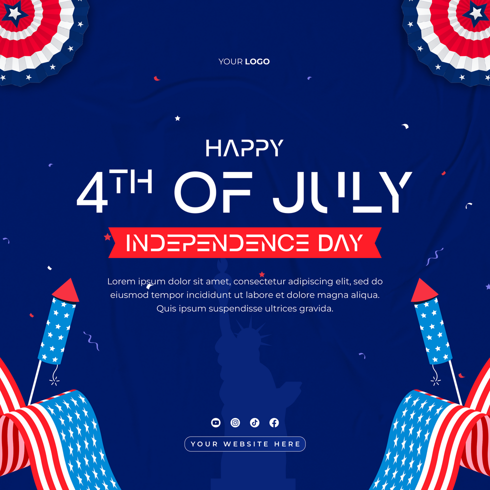Flat square social media post template for american 4th of july celebration psd