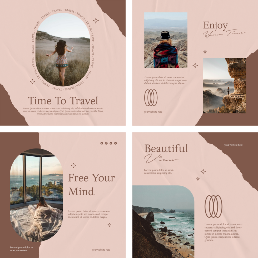 Travel Social Media Post Template Minimalist Design Set Bundle psd