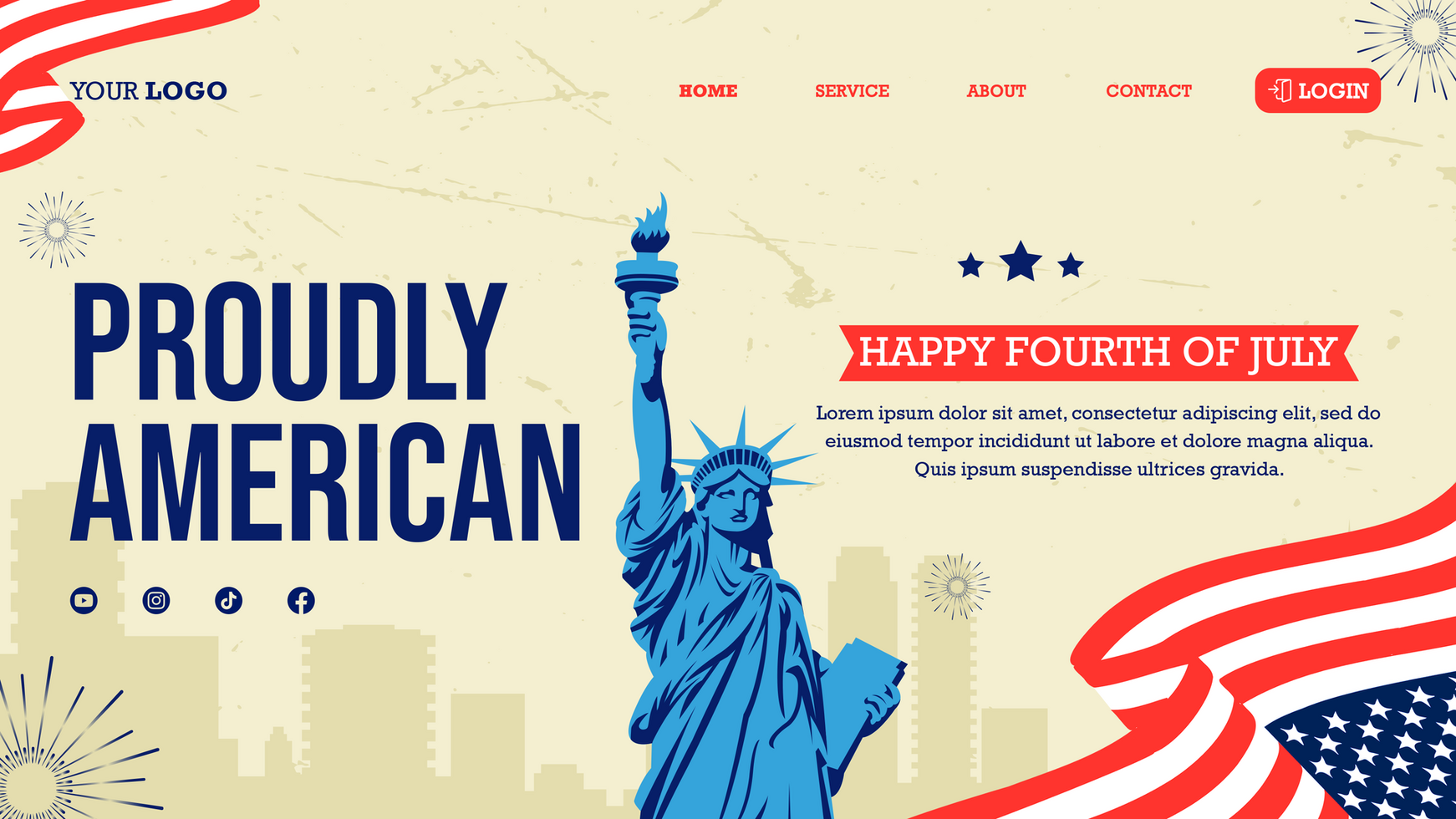 American independence day 4th of july landing page template psd