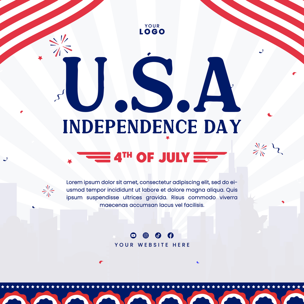 Flat background for American independence holiday celebration 4th of July social media template psd