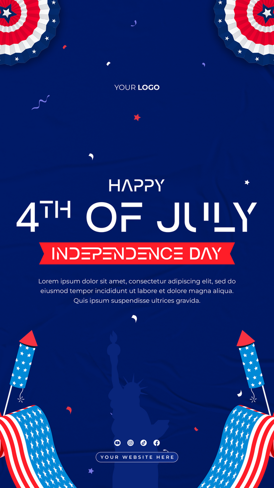 Flat vertical social media stories template for american 4th of july celebration psd