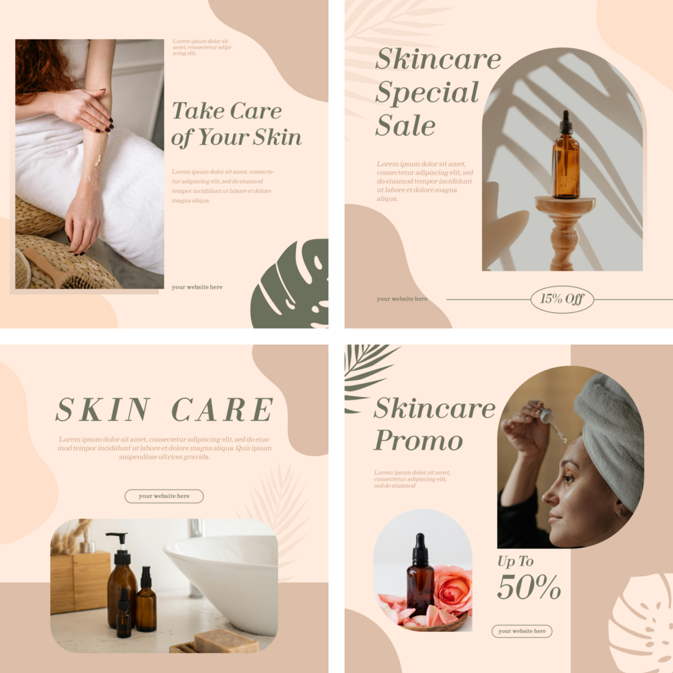 Skincare Product Social Media Post Template Design Minimalist Elegant Set psd