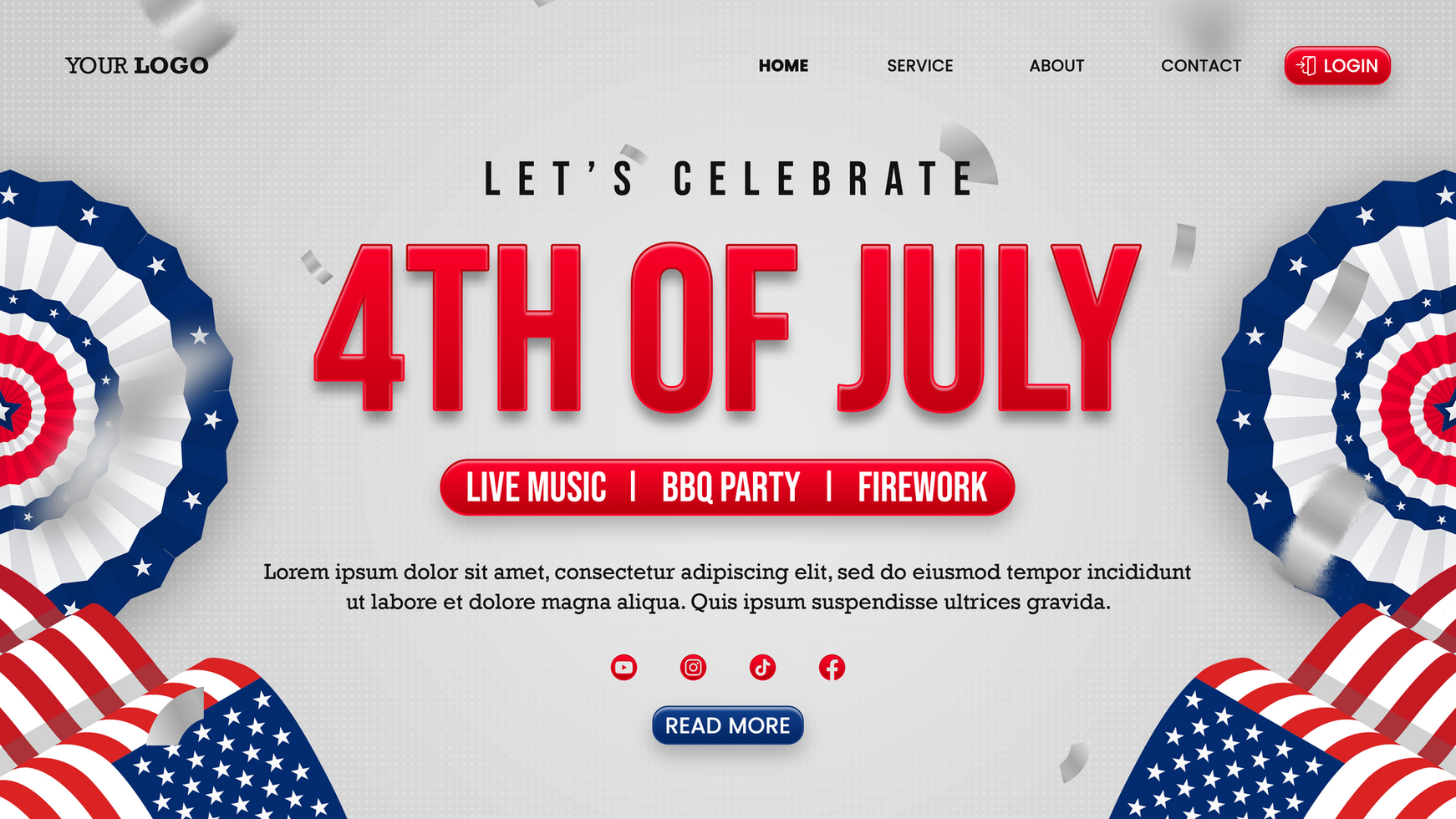 Landing page template Gradient 4th of july with confetti psd
