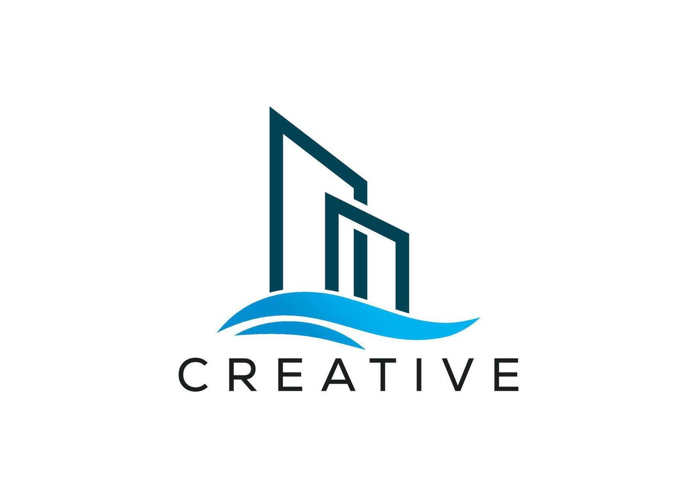 Minimal and professional abstract Building and wave logo design template vector