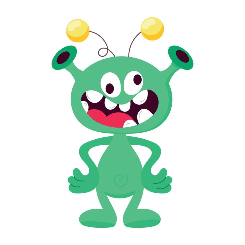 Cartoon style sticker of scared alien vector