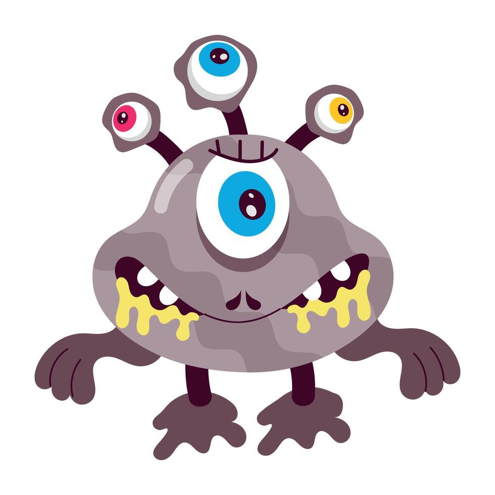 Cartoon style sticker of happy monster vector