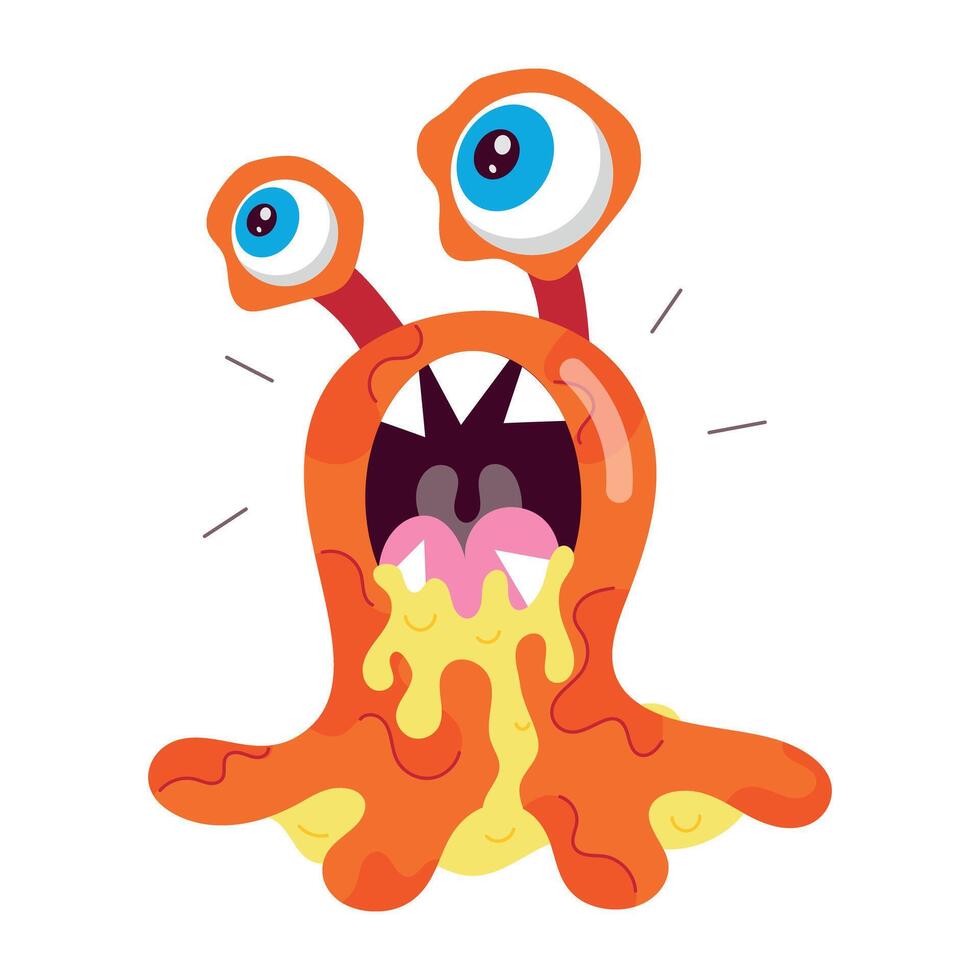 A flat sticker of monster drooling with open mouth vector