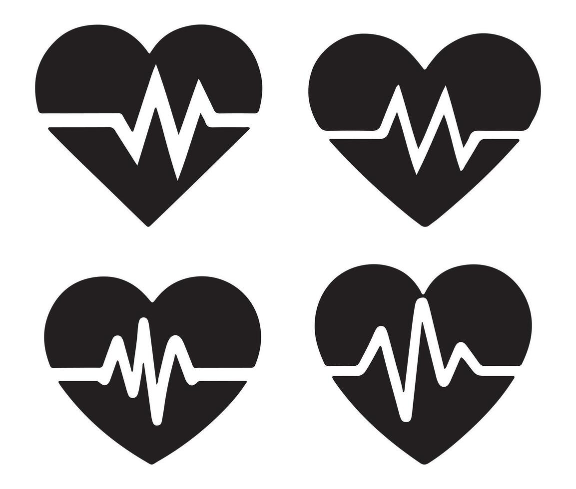 Heart icons. Set of heartbeat, broken heart, and Normal heart symbol icon collection. vector