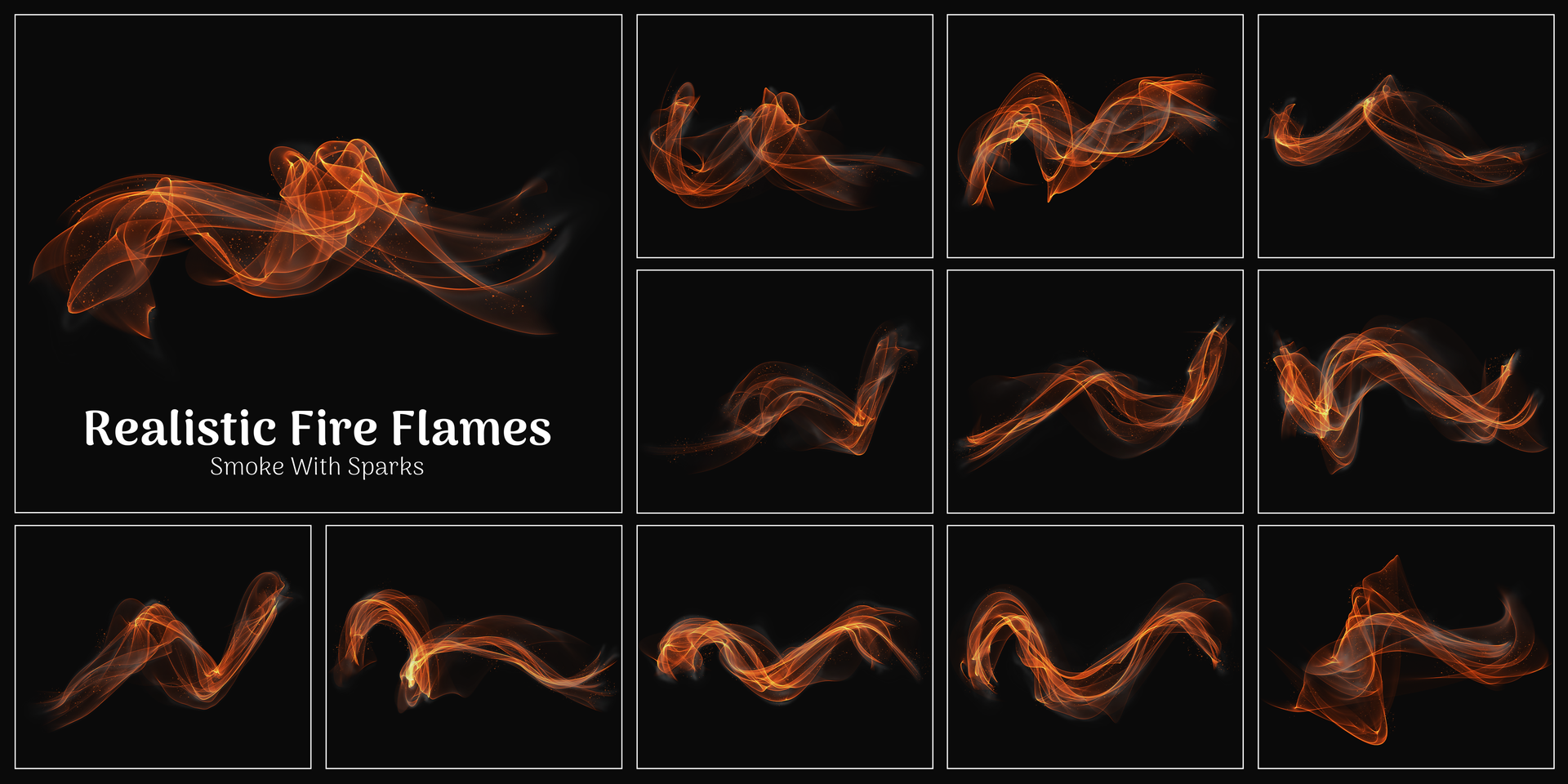 Abstract smoke fire flame curve wave background template set collection psd