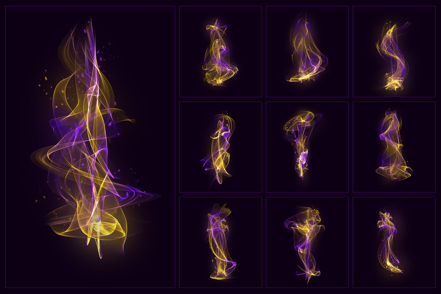 Abstract colorful smoke fire flame curve wave background template set collection psd