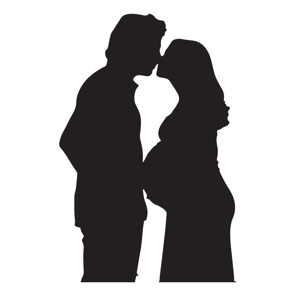 A silhouette in a studio of a couple who are having a baby and the father silhouette white background vector