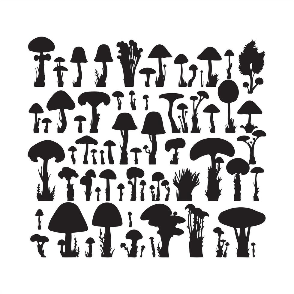 Mushroom set silhouette white background vector