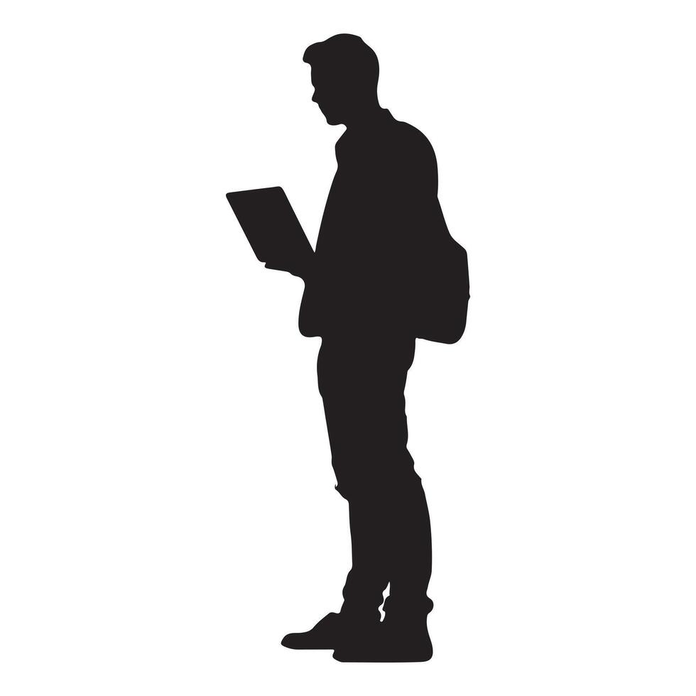 A man with a laptop on a white background silhouette white background vector