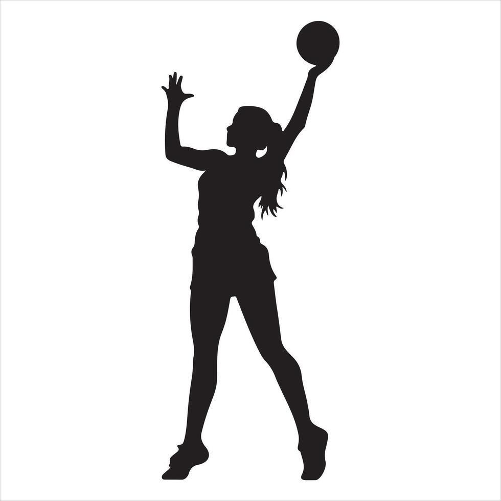 Black silhouette art of female volleyball player silhouette white background vector