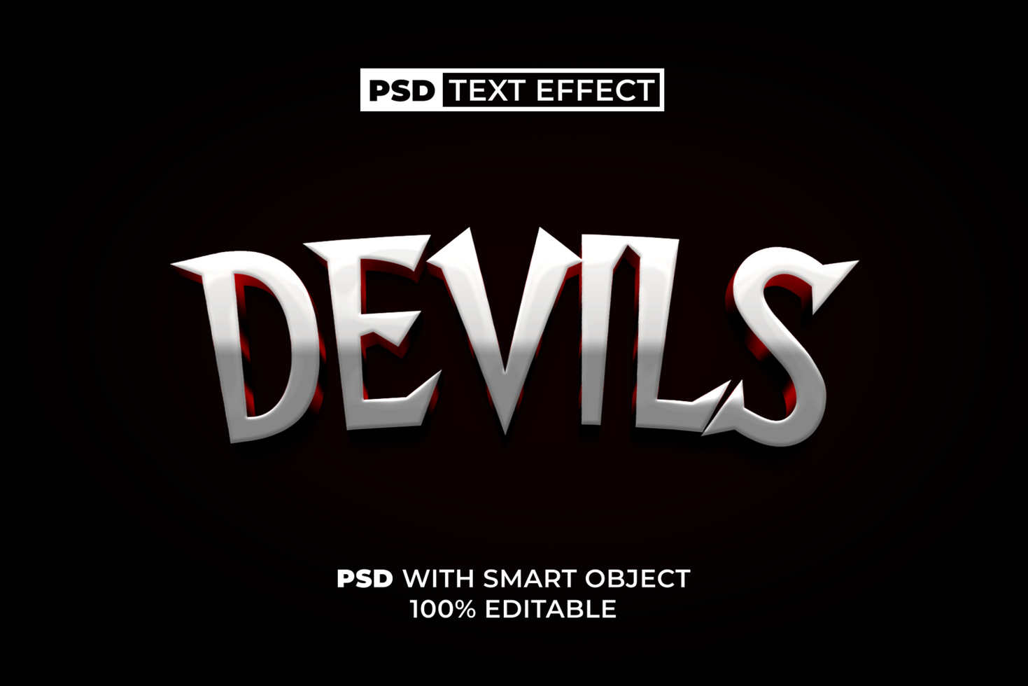 Devils Text Effect Silver Shiny Style. psd
