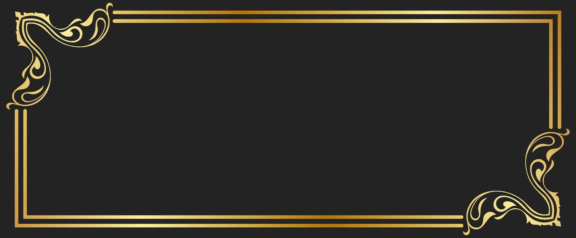 Vintage frame, Thai pattern frame, gold name plate on a black background. vector
