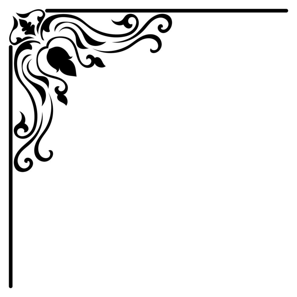 Thin line vintage corner. Medieval period of the Victorian dynasty. Fancy black monogram frame design element abstract icon collection Flower simple symbol vector