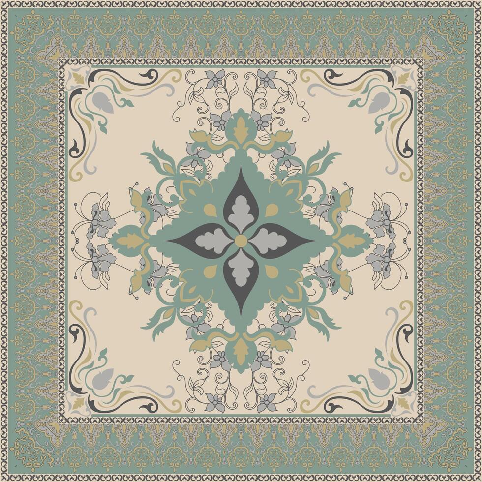 Oriental Persian Floral Pattern Floor Rug patterned carpet Square carpet pattern, mat, scarf vector