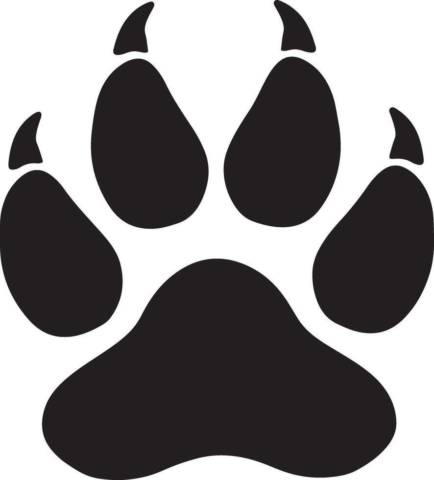 Dog paw print. Paw icon. Paw foot trail print of cat. Dog, puppy silhouette animal. Bear paw print vector