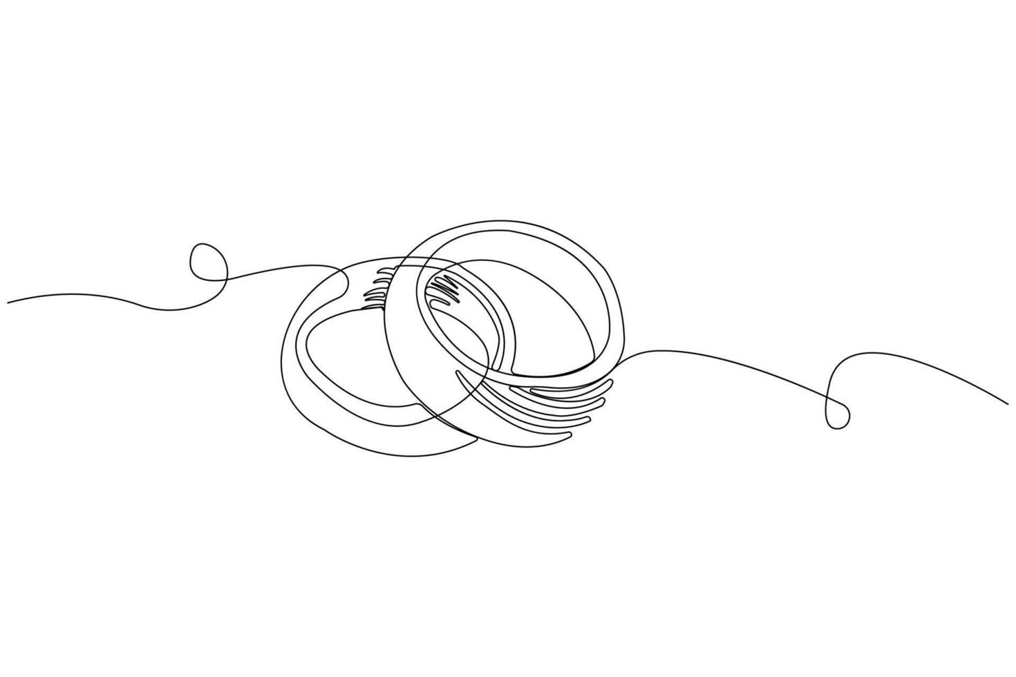 Wedding rings concept continuous line art drawing. Rings linear in doodle style vector