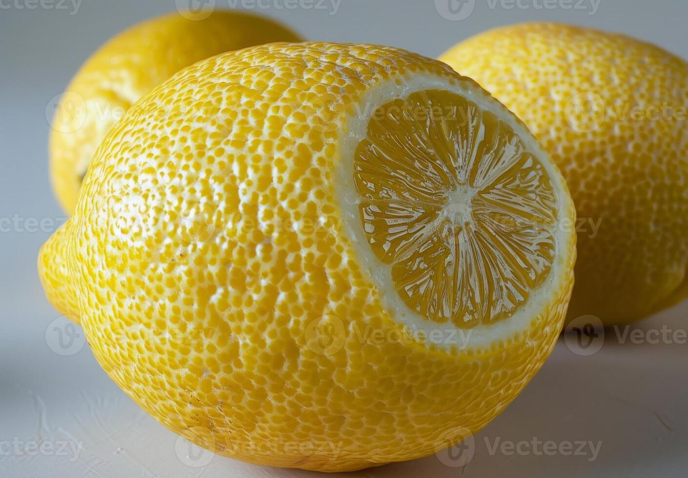 A detailed view of a lemons textured surface, showing its bright yellow color and tiny pores photo