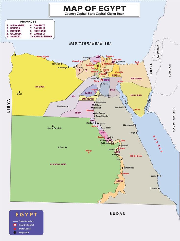 Geography politics map of countries. Map of country with capital, state capital and major city. vector