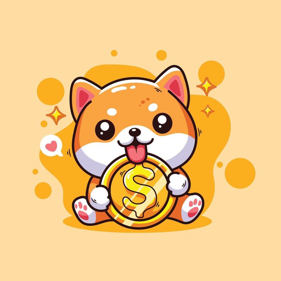 Cute cartoon shiba inu with money. illustration. vector