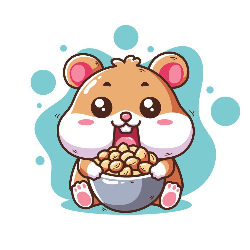 cute illustration of hamster eating nuts vector