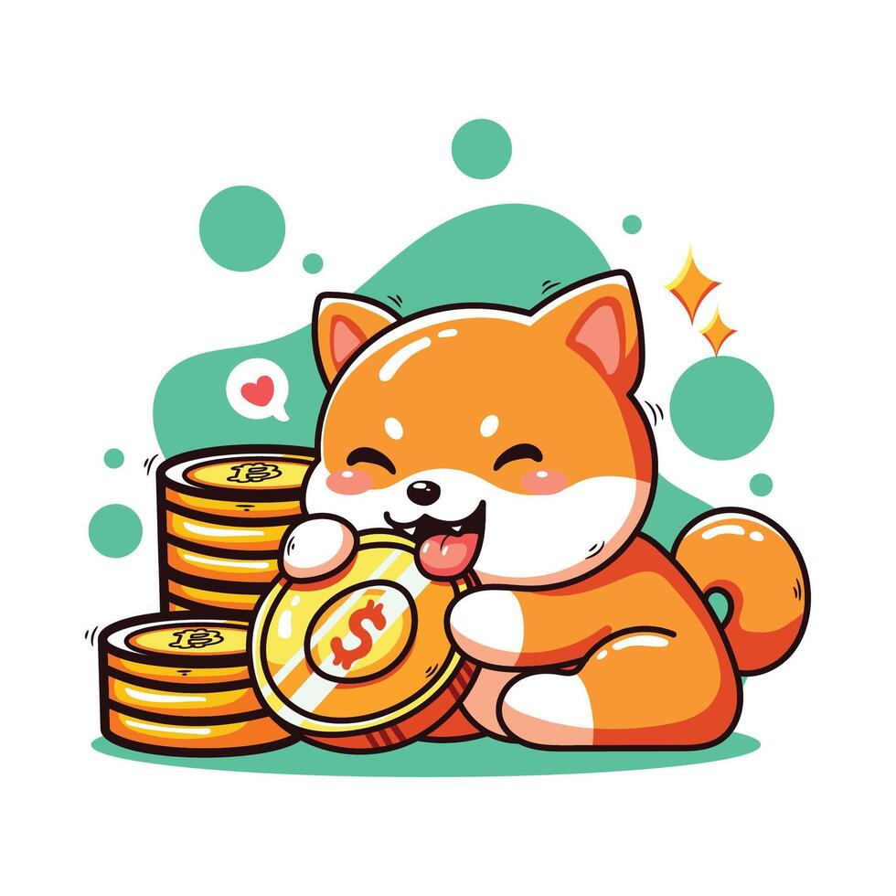 Cute cartoon shiba inu with money. illustration. vector