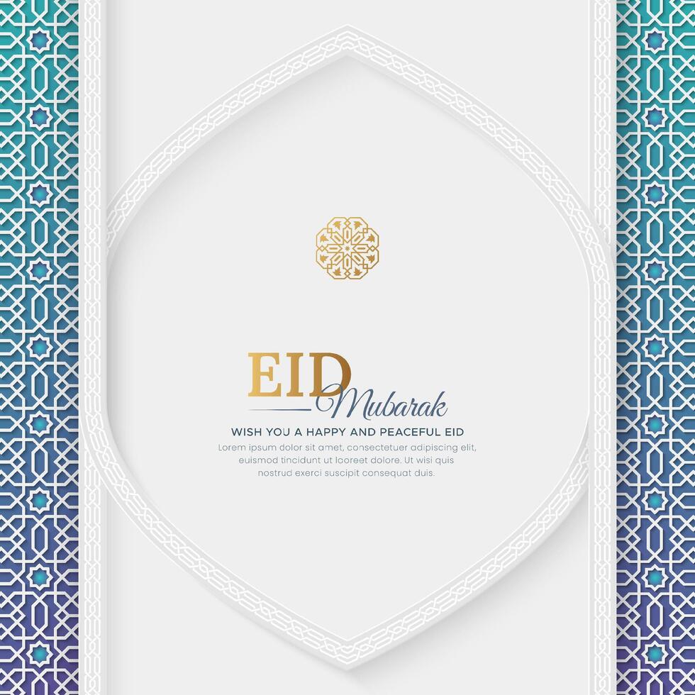 Eid al Fitr Mubarak colorful Islamic greeting card with Arabic style pattern and border frame vector