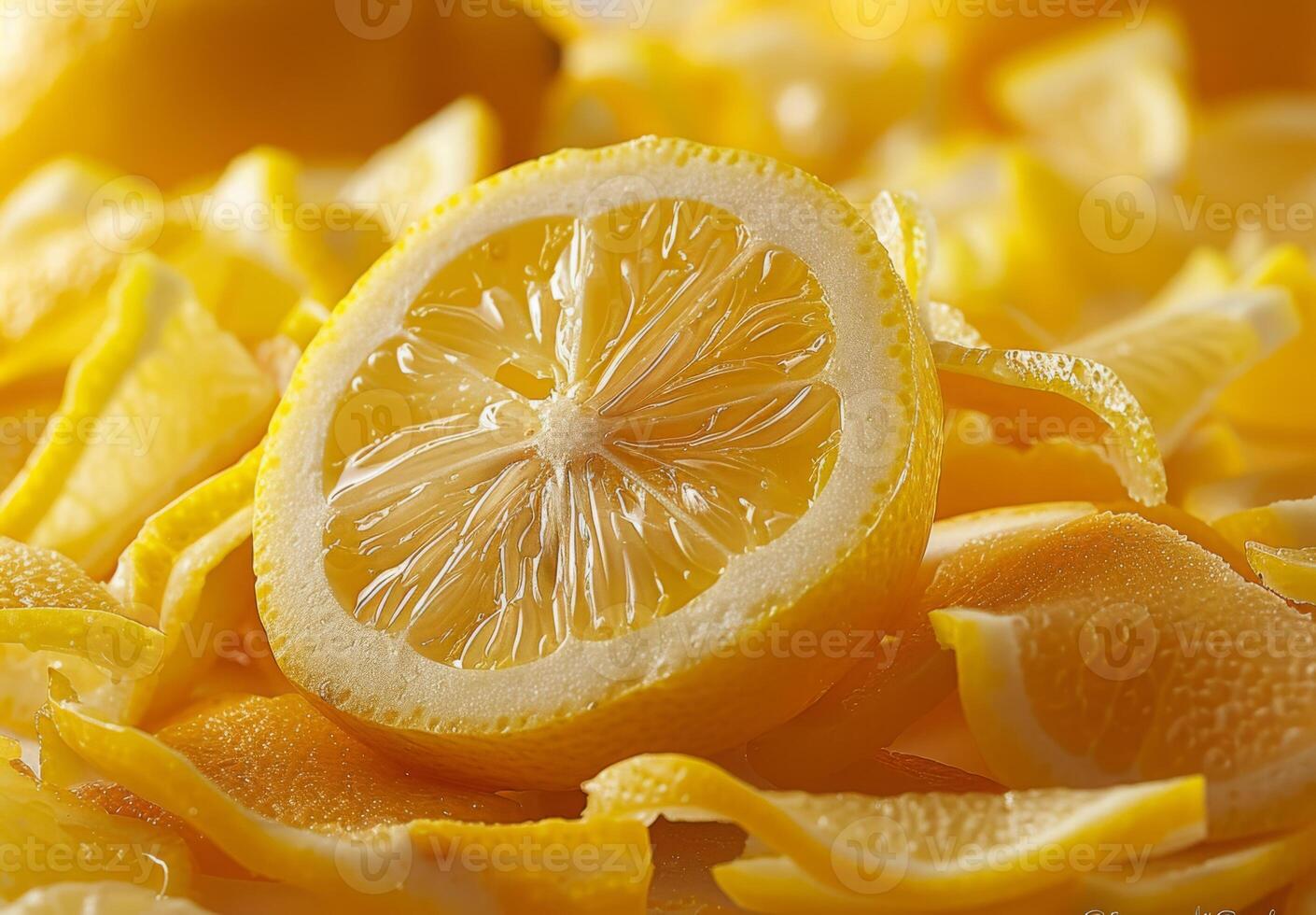 A detailed image of lemon zest, emphasizing the rough, pebbled texture photo