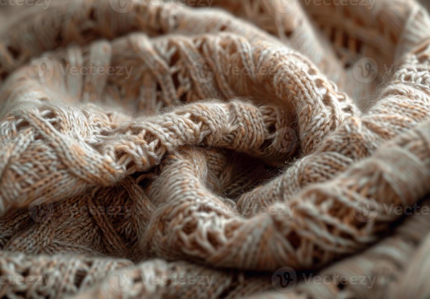 A macro image of a woolen shawl, focusing on the delicate knit design and texture photo