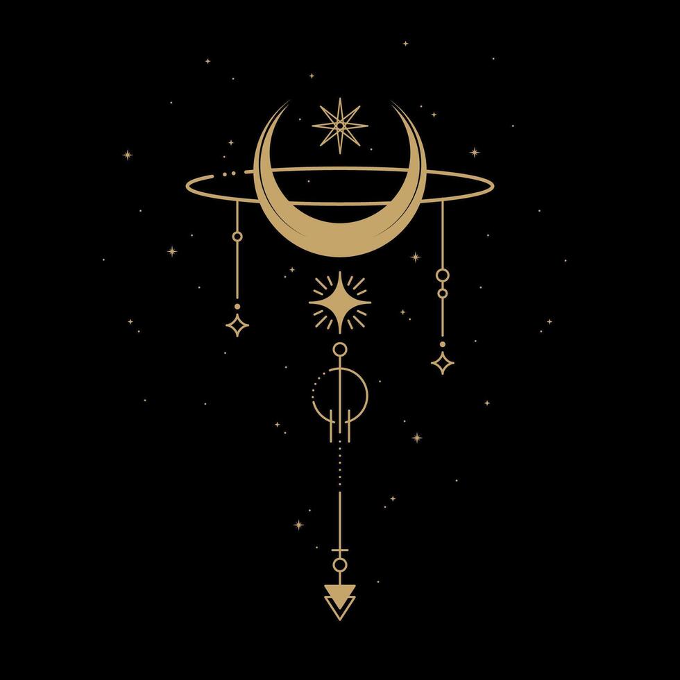 mysterious golden magical moon logo design vector