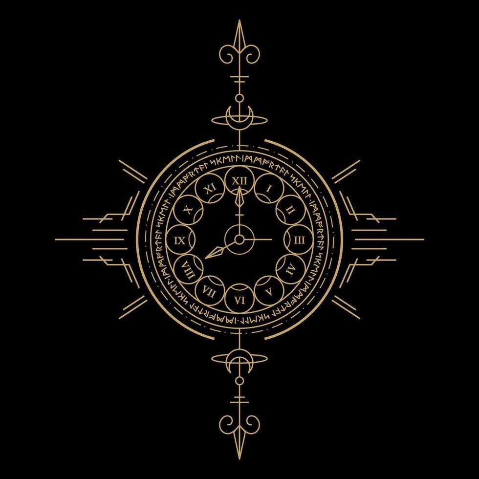 mysterious golden nordic clock symbol design vector