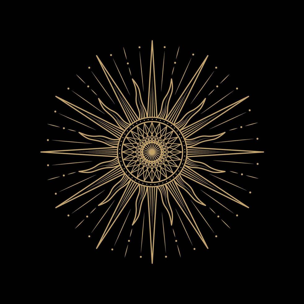 mysterious golden magical sun burst design vector